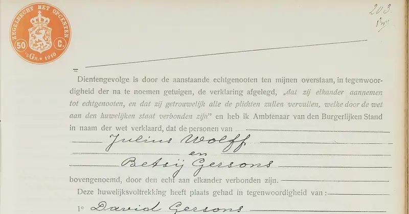 A marriage entry in the civil register of Tilburg, 1911