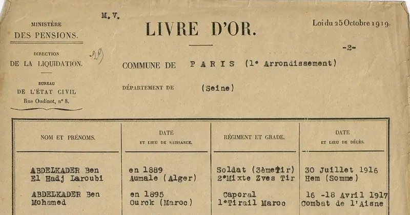 A page of the Livre d’or of the French war dead, Paris