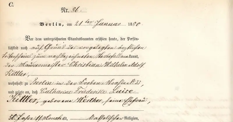 A page of the Berlin civil register, 1880