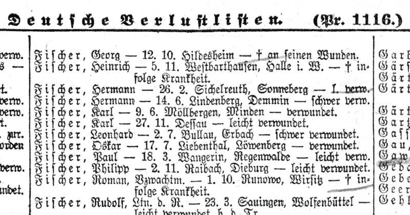 A page of the German First World War casualty lists, 18 April 1918