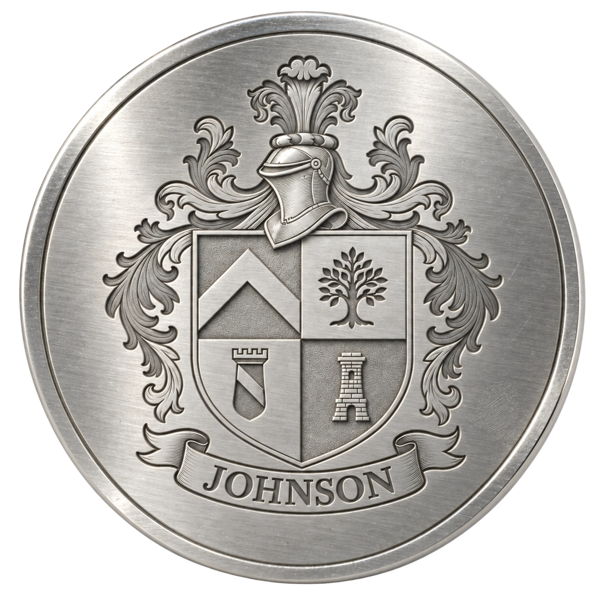 925 sterling silver coat of arms medallion engraved with a family crest