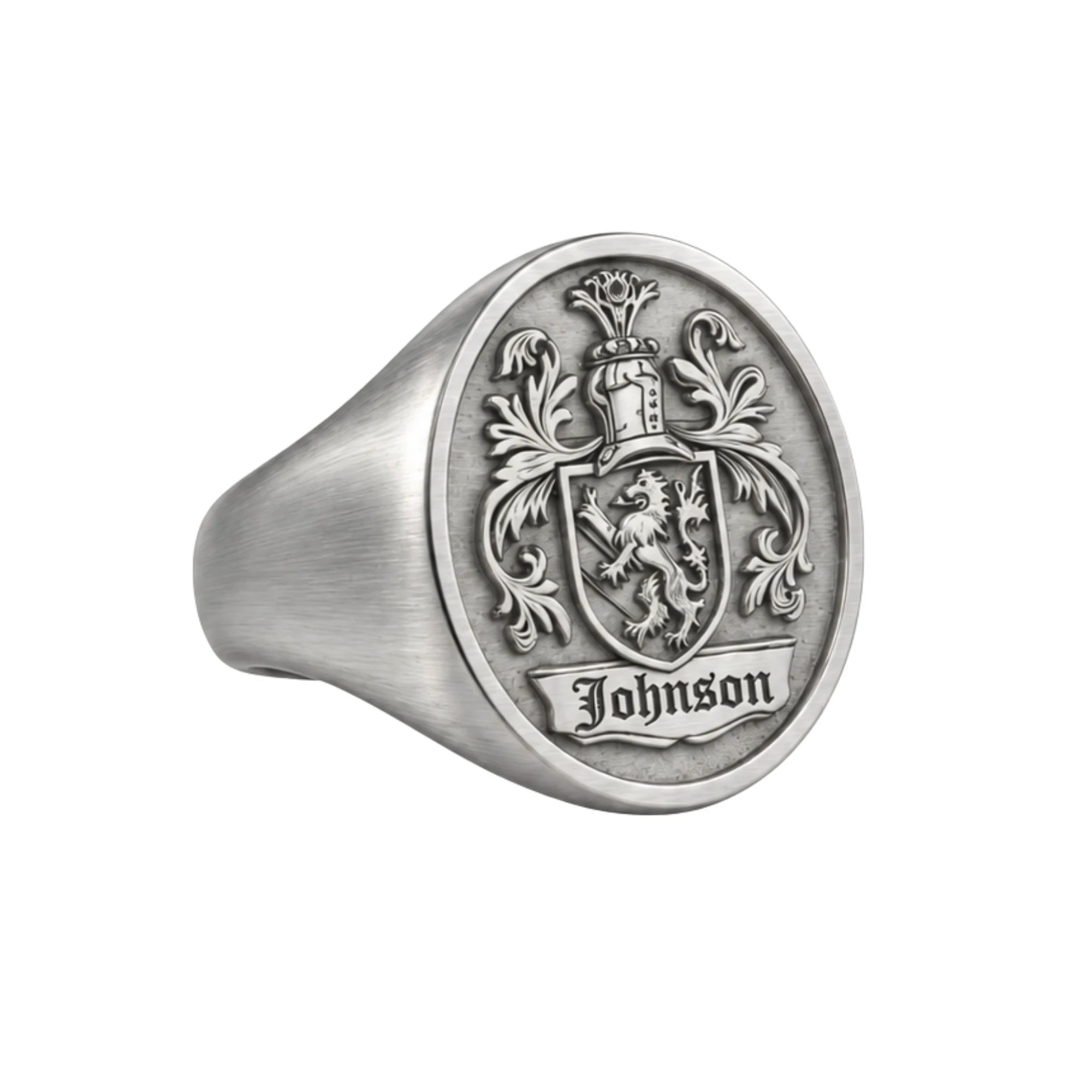Women's 925 sterling silver family crest signet ring engraved with a coat of arms
