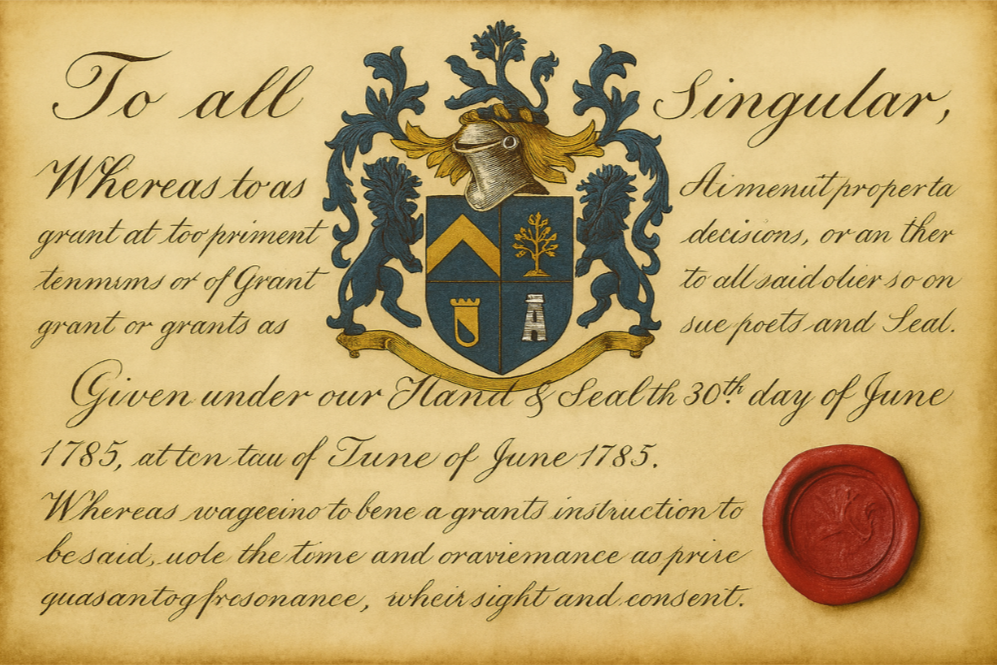Vintage document with a coat of arms and wax seal