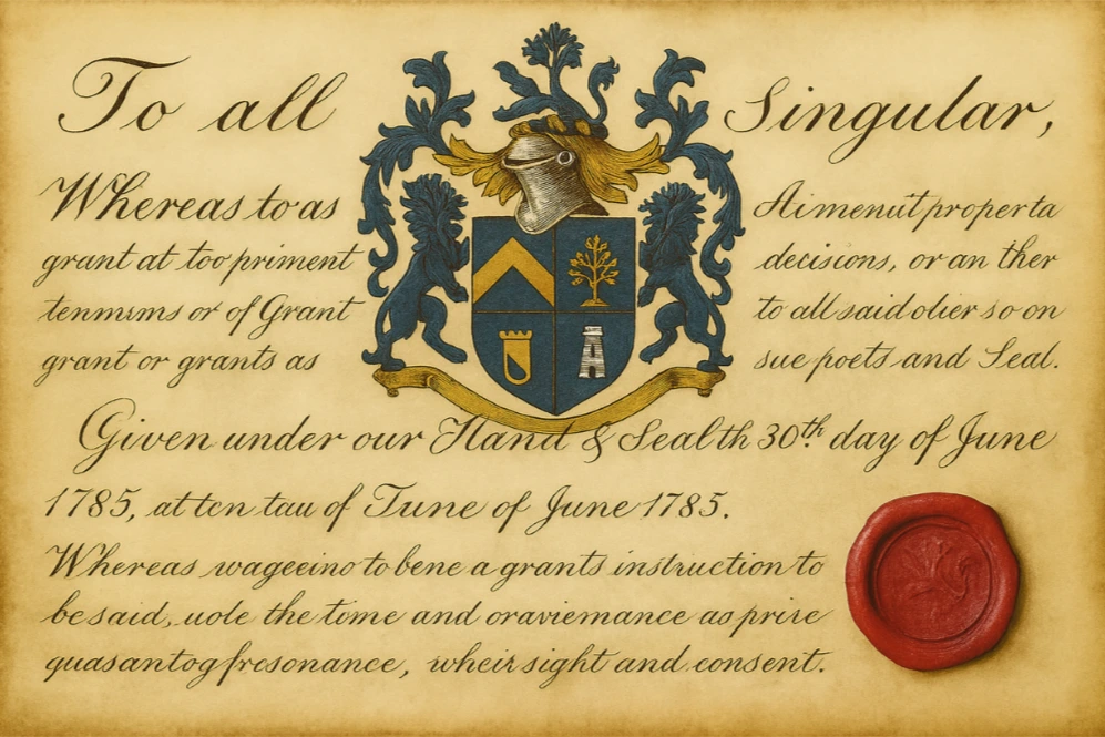 Vintage document with a coat of arms and wax seal